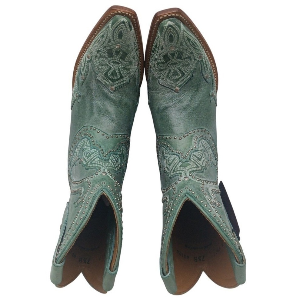 Lucchese M4977 Women's 7.5 B Turquoise Teal Leather Studded Western Boots NOS - Picture 6 of 16